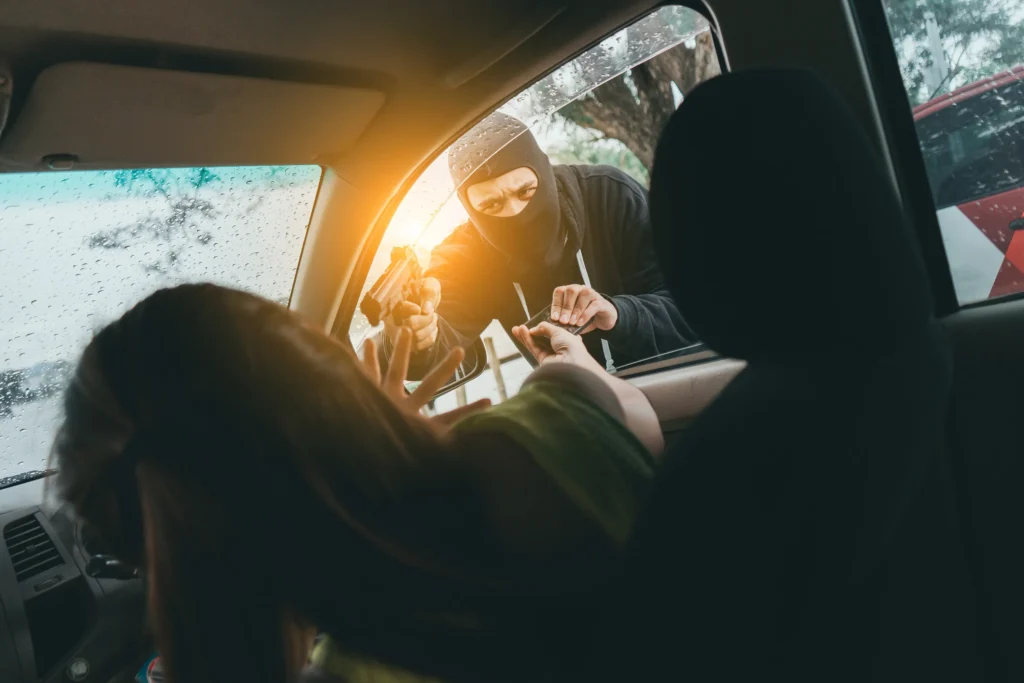 Robbery passengers of a car in-action.